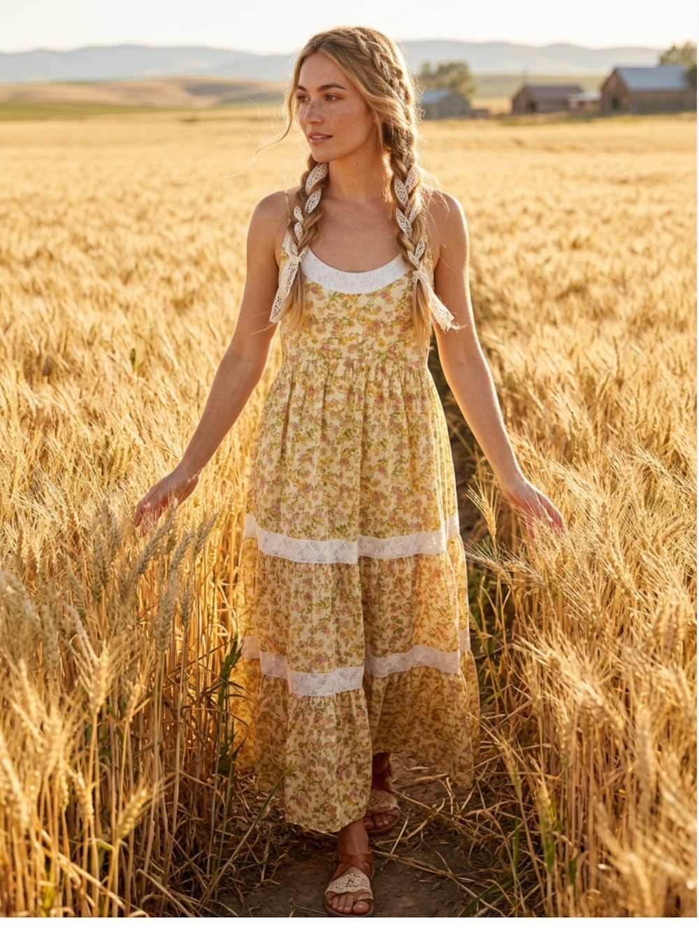 Floral Yellow and cream Summer Dress new with tags size medium and large